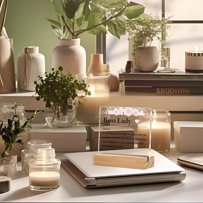 Boss Lady Gifts for Women Office Decor Acrylic Sign with Wood Stand, Best Boss Gifts for Women Leader Boss Mentor Bedroom Living Room Desk Cubicle Table Shelf Decor, Leadership Gifts Manager Gifts