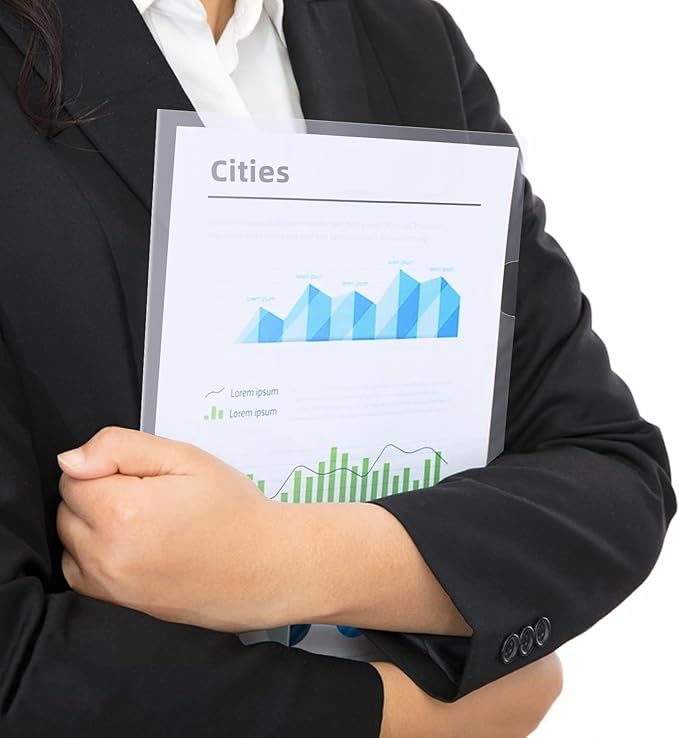 100 Pcs L-Type Plastic Folders for Documents, Clear File Folders Letter Size A4 Paper, Ideal for Home, Office Supplies, College Essentials