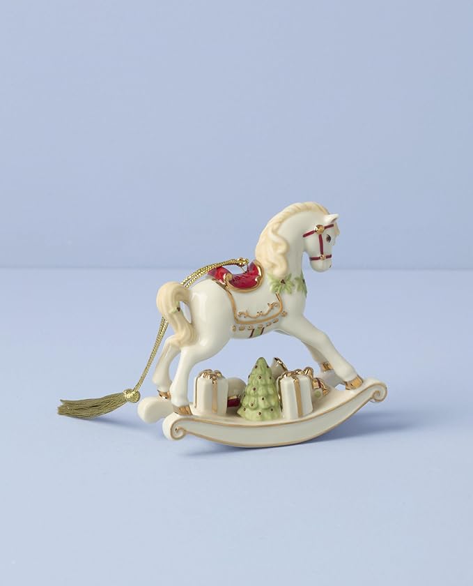 Lenox Ornament, 2025 Vintage Rocking Horse Christmas Tree Ornament, Porcelain with Gold Accents and Hanging Cord, Christmas Tree Decorations, Winter Home Decor, Winter Decor (Multicolor, 1 Piece)