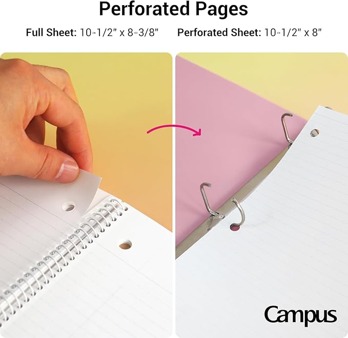 KOKUYO Spiral Notebook, 3 Pack Campus 10-1/2" x 8" Subject Notebooks with College Ruled, 80 Sheets, 3 Holes School Spiral Journal for Work Study Note Taking (Yellow, Orange, Purple)