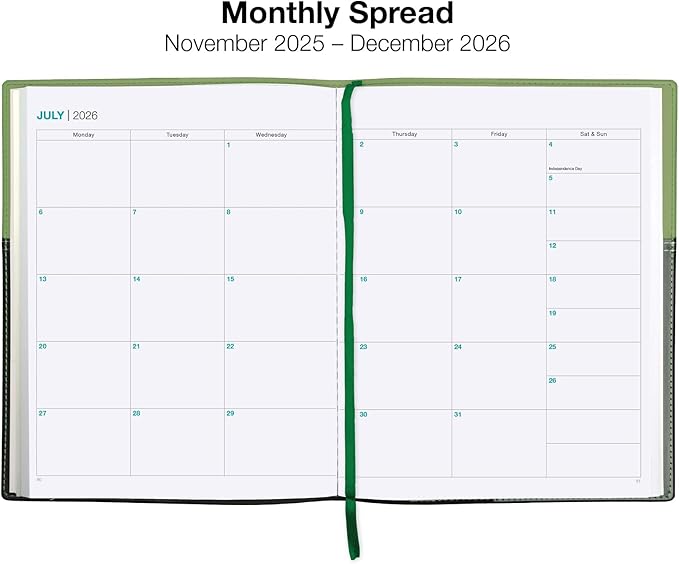 2026 Planner Calendar, 8"x10" : Includes 14 Months (November 2025 - December 2026) / 2026 Weekly Planner/Weekly Agenda/Monthly Calendar Organizer (Green/Black)