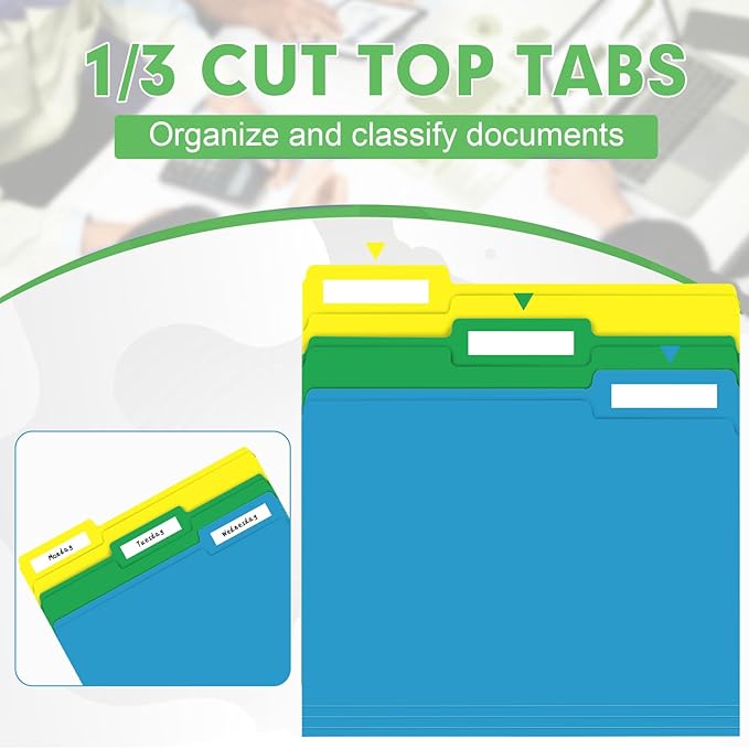 File Folder, HERKKA 30 Pack 1/3 Cut Tab File Folders, Colored File Folders Designed for Office and Classroom Use, Letter Size, Assorted 6 Colors