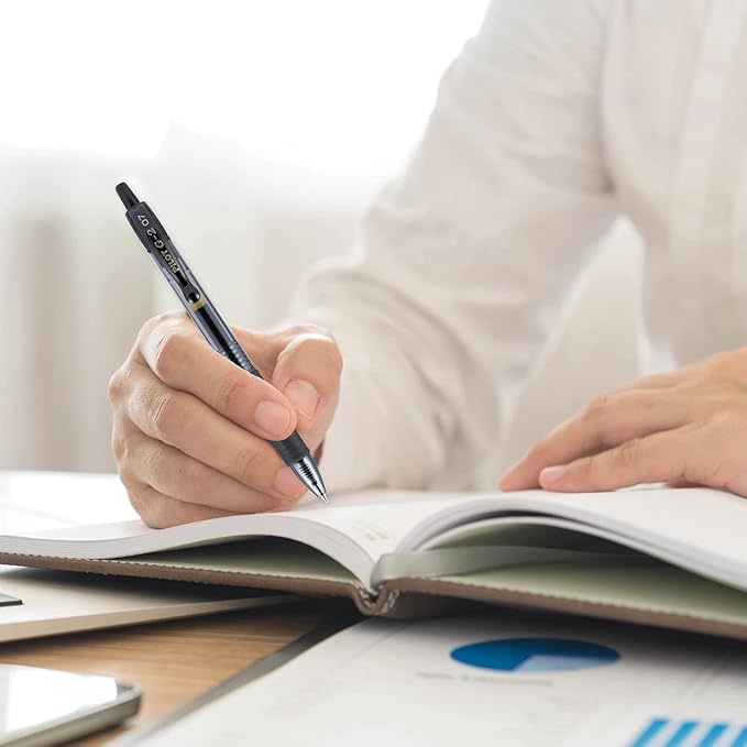 G2 Retractable Premium Gel Ink Roller Ball Pens Ultra Fine Point (.38mm) Black/Blue/Red Ink 12 pack; Refillable & Premium Comfort Grip Bundle with Plastic Reusable Pouch