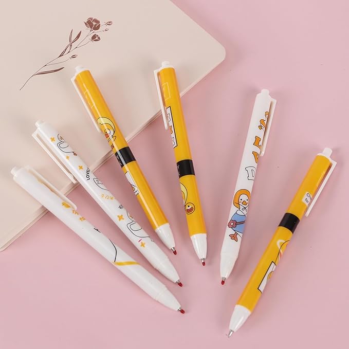 XIUSHE 12PCS Comfortable Writing Pens Retractable Gel Pens Novelty Pretty Journaling Pens,Black Ink Medium Point 0.5mm Gift School Supplies Office Party Birthday Gifts (Yellow duck,12)