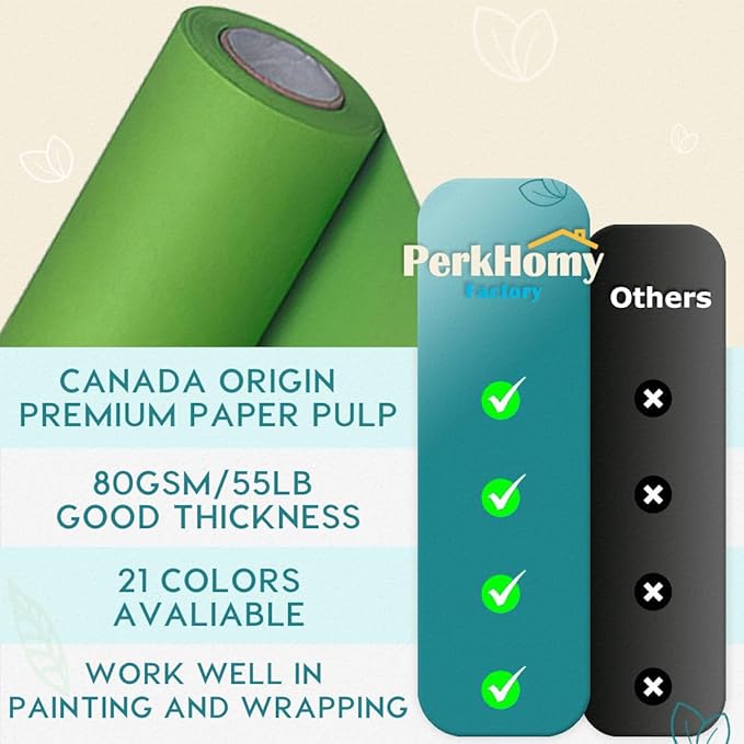 PerkHomy 48" x 2,400" (200') Medium Green Kraft Paper Roll for Craft Bulletin Board Paper Art Table Covering Crafting Gift Wrapping Bouquet Packing Parcel 80GSM 55LB (Medium Green, 48" x 200')