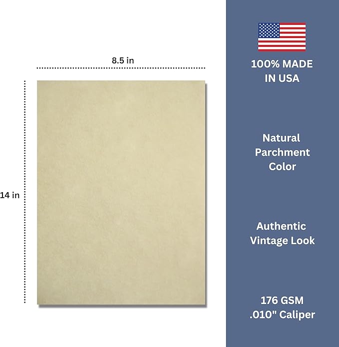 250 Natural Parchment 65lb Cover Paper Sheets 8.5X14 Inches Cardstock Weight Colored Sheets 8.5" X 14" (8.5X14 Inches) Legal|Menu Size - Printable Old Parchment Semblance