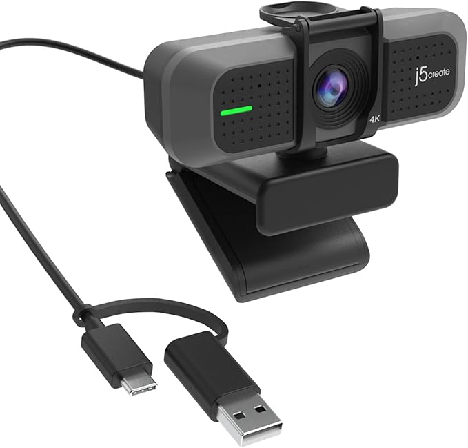 j5create 4K Wide Angle Webcam with Microphone/Privacy Cover for Video Conferencing, Streaming, Recording and Online Teaching, Supports Zoom, Skype, Teams, OBS and More (JVU430)