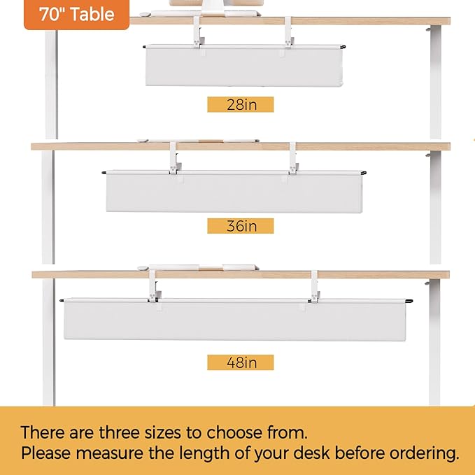 Under Desk Cable Management Tray - 28" Cord Organizer for Desk No Drill, Fabric Under Table Wire Organizer with 16X Cable Ties Hide for Office/Home, Cord Hider Fits Adapters & Sockets, White