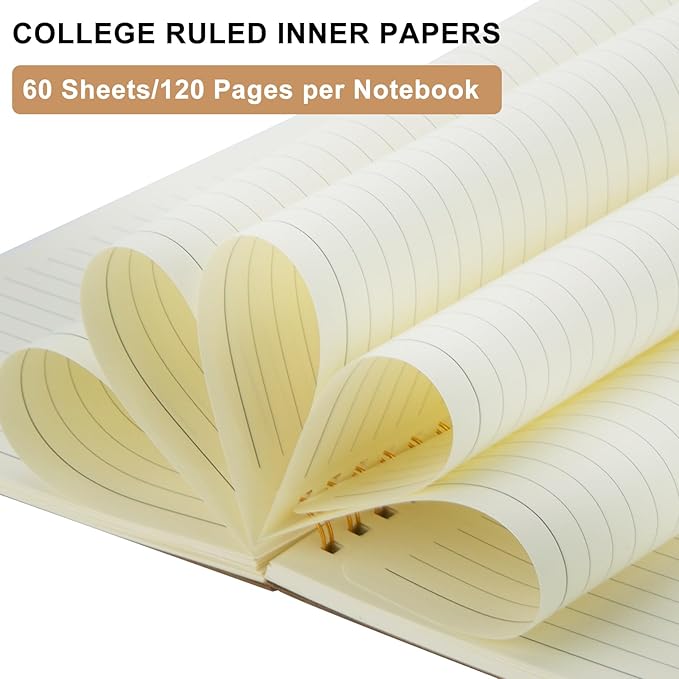 Ruled Spiral Notebook - 6 Pack Lined Notebooks for Work School - A5 Journals Bulk, Soft Cover Travel Journal Spiral for Writing Drawing, 8.2" X 5.8", 60 Sheets/120 Pages