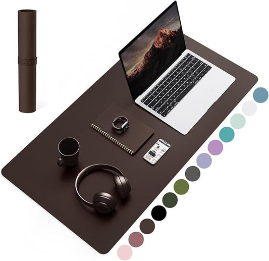 YSAGi Non-Slip Leather Desk Pad, Waterproof Laptop Computer Desk Keyboard Mat, Table Protector Blotter Mat, Large Mouse Pad for Office/Work/Home/Decor(Dark Brown, 31.5" x 15.7")