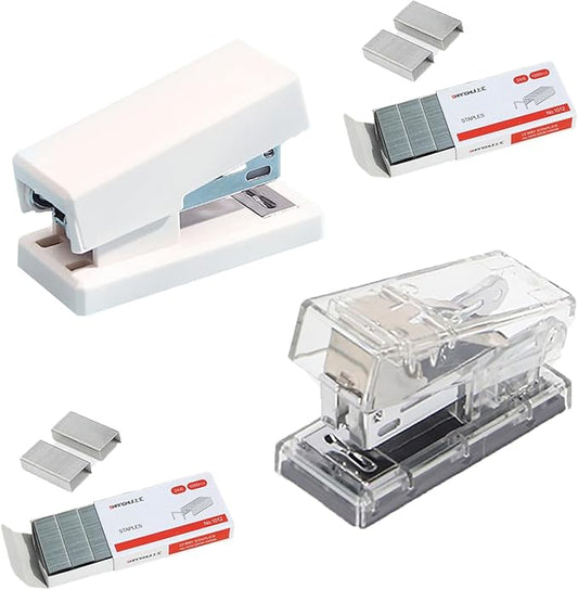 Mini Stapler, Portable Stapler, with 1000 Standard Staples, Suitable for Home Office, for Work and Study Use (White+Clear)
