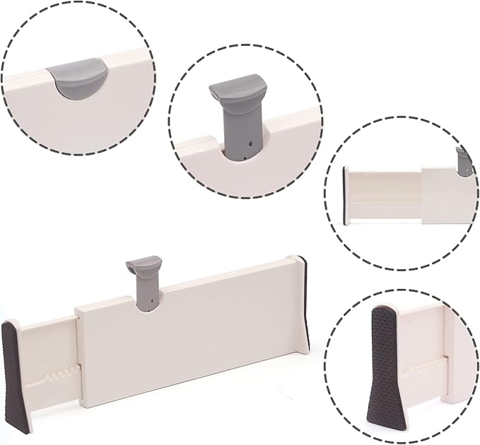 DIOMMELL 12 Pack Adjustable Plastic Drawer Dividers, White, 4"H x 11"-17"L, Expandable Organizers for Kitchen, Bedroom, Closet, Bathroom & Office Drawers