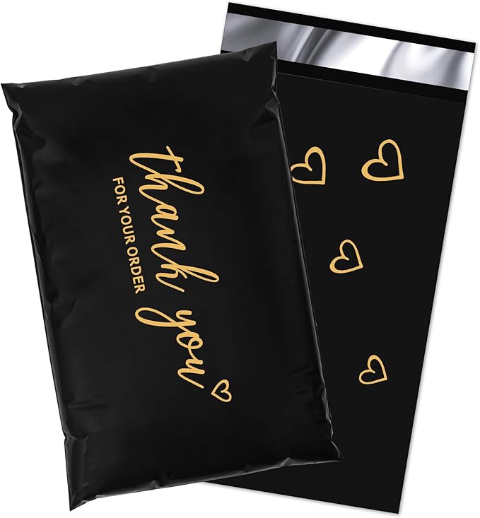 JinRuiKJ Thank You Poly Mailer 6x9 Inch 100 PCS, Shipping Bags for Clothing, Packaging Bags for Small Business, Strong Adhensive, Waterproof and Tear-Resistant Mailing Envelopes, Black