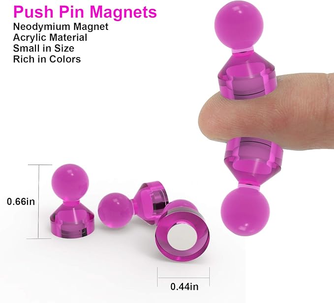 Ant Mag Magnetic Push Pins Strong Push Pin Magnets for Fridge Whiteboards Calendars Maps in School & Office Pack of 18 Pink