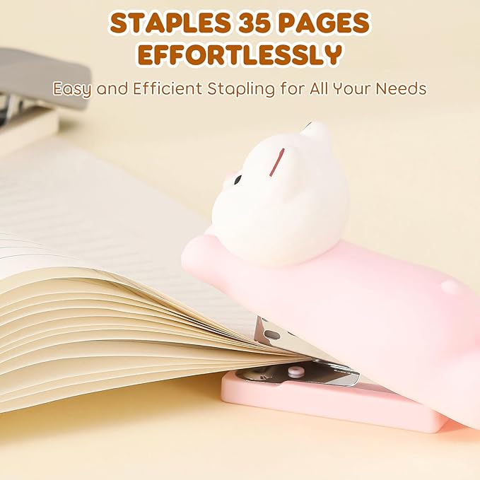 Honagu Mini Cute Animal Stapler with Staples, Cartoon Stereoscopic Silicone (PVC) Stapler, Labor-Saving Office Supplies for Teachers, Students,Girls,Gift Stocking Stuffers for Kids (Pink Puppy)