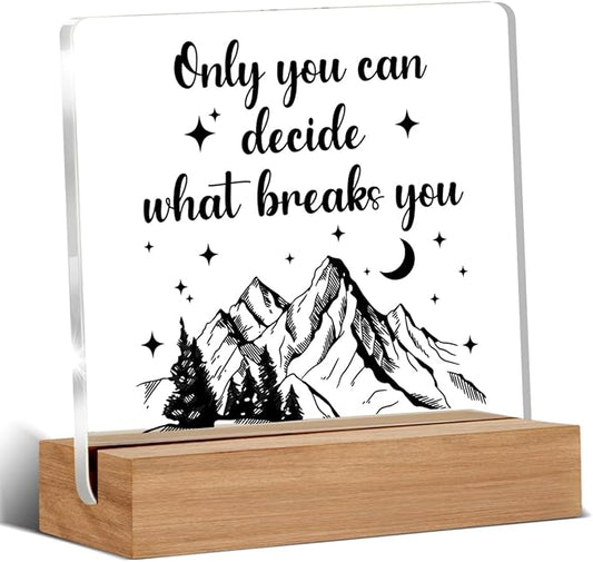Acotar Gifts for Women Men, Inspirational Gifts for Book Lovers, Bookworms, Nerds, Readers, Book Merch Gift, Only You Can Decide What Breaks You Acrylic Plaque Desk Signs Decor 4 × 4 Inches