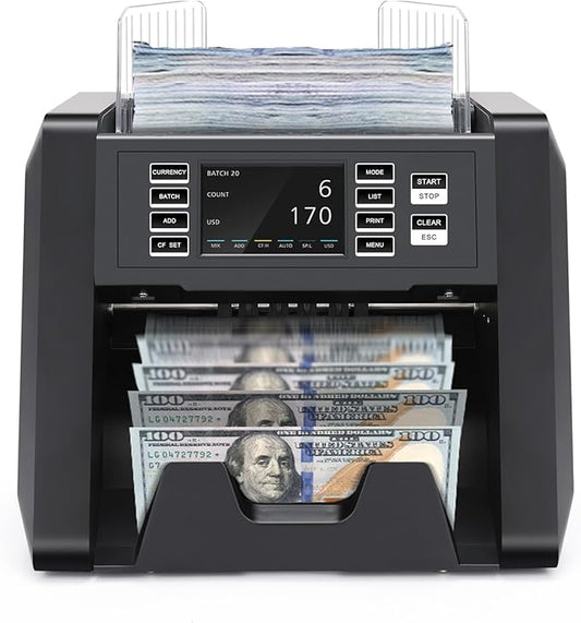 N70A Business Grade Money Counter Machine with 2CIS/UV/MG/IR Counterfeit Detection, Serial Number Reading,Mixed Denomination,Bill Counter High Speed for Store, Small Business, Office
