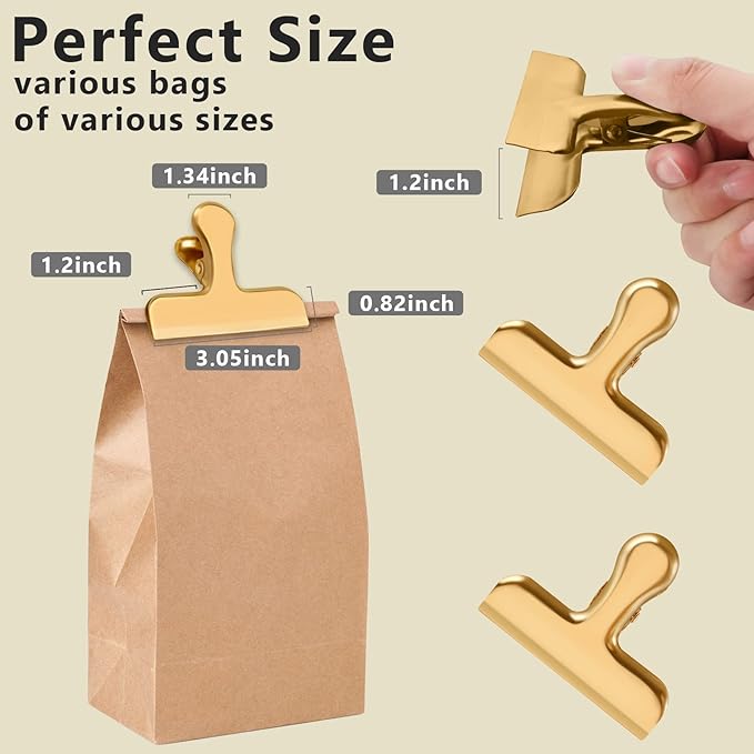 20 Pack 3 Inch Wide Stainless Steel Chip Clips Food Bag Clips Heavy Duty Bag Clamp, Chip Clip Metal Hinge Clip File Clamps