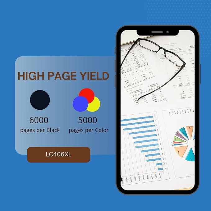 LC406XL for LC406 Ink Cartridges for Brother Printer for Brother MFC-J4335DW MFC-J4535DW MFC-J5855DW MFC-J6555DW MFC-J6955DW Printer 4 Pack(Black Cyan Magenta Yellow)