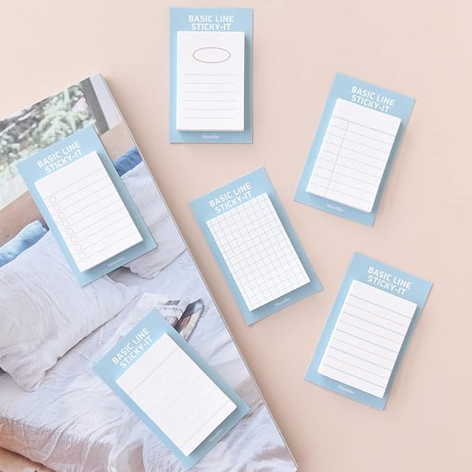 Monolike Basic Line Blue Sticky-it - 6p Set Self-Adhesive Memo Pad 50 Sheets