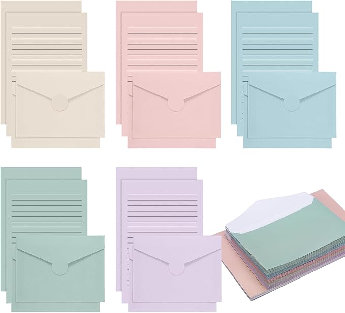 100 Pcs Stationery Lined Stationery Paper and Envelopes Set Includes 50 Letter Writing Paper and 50 Envelope for Office, 5.5 x 8.25 Inch(Pastel)