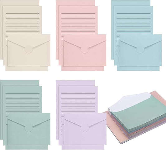 100 Pcs Stationery Lined Stationery Paper and Envelopes Set Includes 50 Letter Writing Paper and 50 Envelope for Office, 5.5 x 8.25 Inch(Pastel)