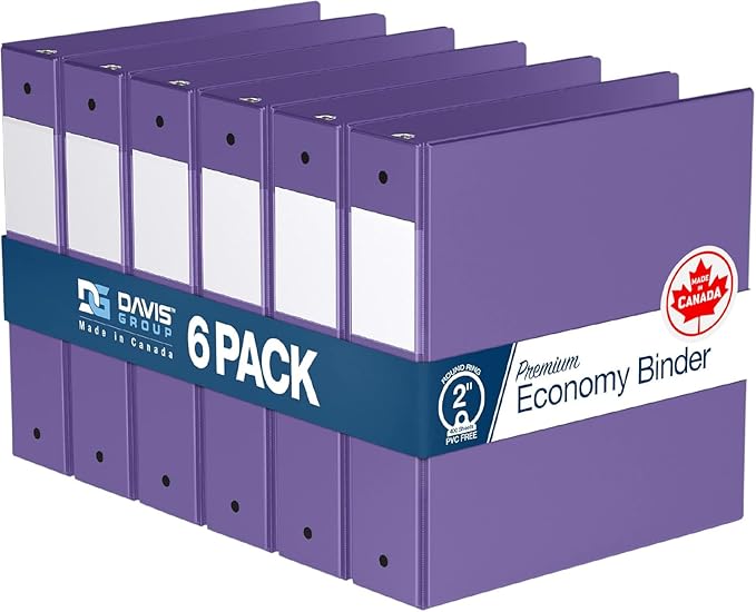 Premium Economy 6-Pack 3-Ring Binders for School or Office, Round-Ring Binders, 2 Inch, Purple