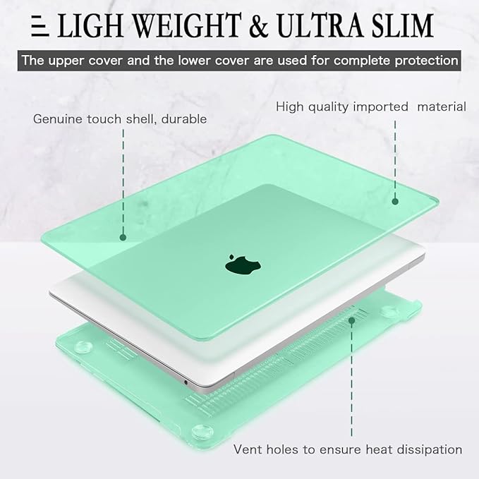 CISSOOK for MacBook Pro 13 Inch Case 2023 2022-2020 Release, Green Hard Shell Case with Keyboard Cover +Screen Protector for MacBook Pro 13 A2338 M2 M1 A2251 A2289 Model with Touch Bar -Clear Green