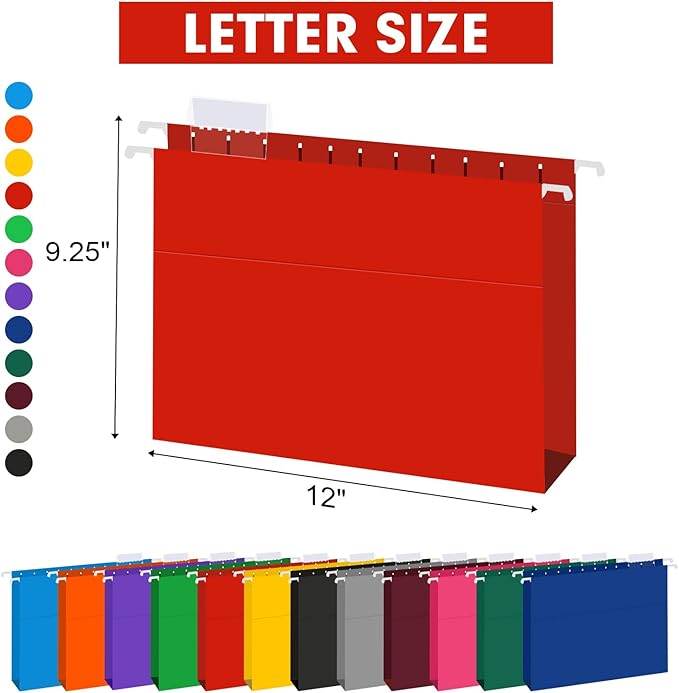 HERKKA Extra Capacity Hanging File Folders, 60 Pack Reinforced Letter Size Hanging Folders with Heavy Duty 2 Inch Expansion, Designed for Bulky Files, Medical Charts, 12 Assorted Colors