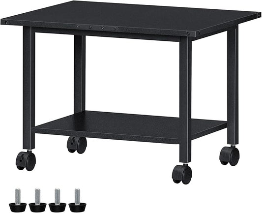 Lerliuo Under Desk Printer Stand, 2-Tier Industrial Mobile Printer Table with Storage Shelf and Steel Frame, Rolling Printer Cart Holder with Lockable Wheels for Home, Office (Black)