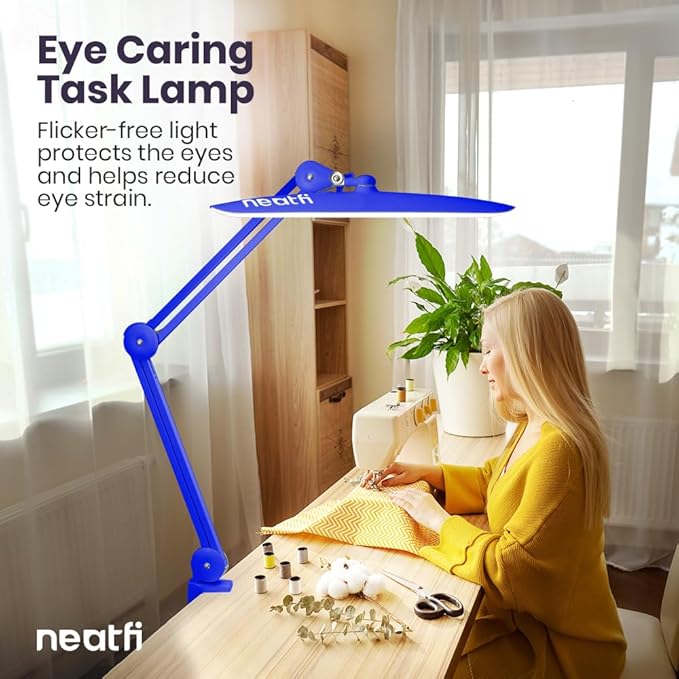 Neatfi XL 2,200 Lumens LED Task Lamp, 24W Super Bright Desk Lamp, 117 Pcs SMD LED, 4 Level Brightness, Dimmable, Task Light for Home, Office, Workbench (Non-CCT, Sapphire Blue)