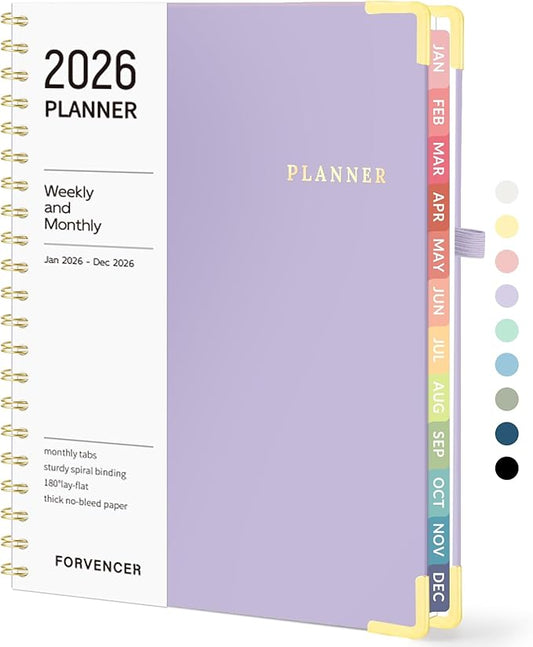 2026 Planner, Forvencer Calendar Planner Weekly and Monthly, January 2026-December 2026, 8.5" X 11", Hardcover Agenda Book with Tabs, Cute Daily Journal Planning with Inner Pocket, Home College Organizer Notebook for Office School Supplies, A4, Purple