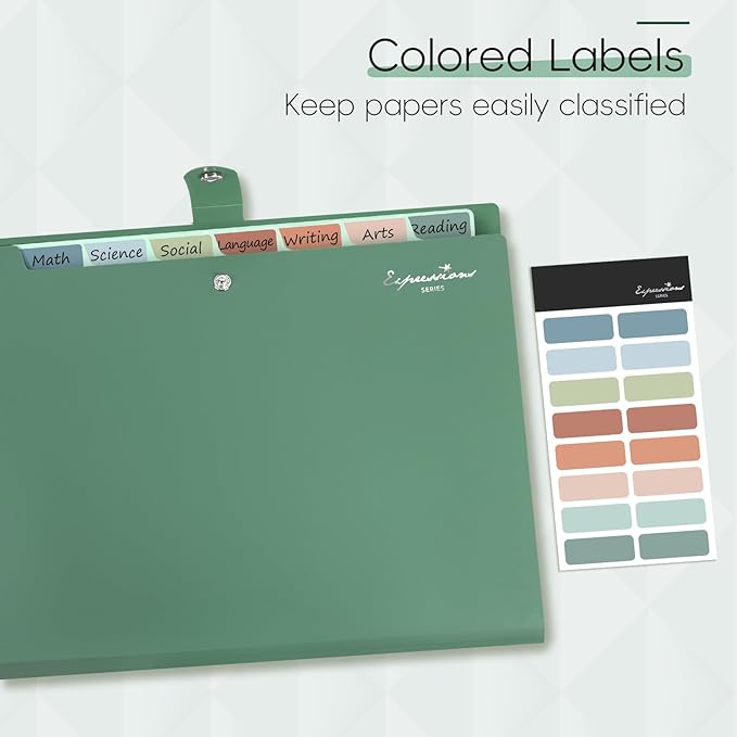Sooez Elegant Accordion File Organizer with Labels, 8 Pocket Expanding File Folder, Portable Folders for Documents, Cute Paper Organizer for School Office Supplies, Letter Size, Grey