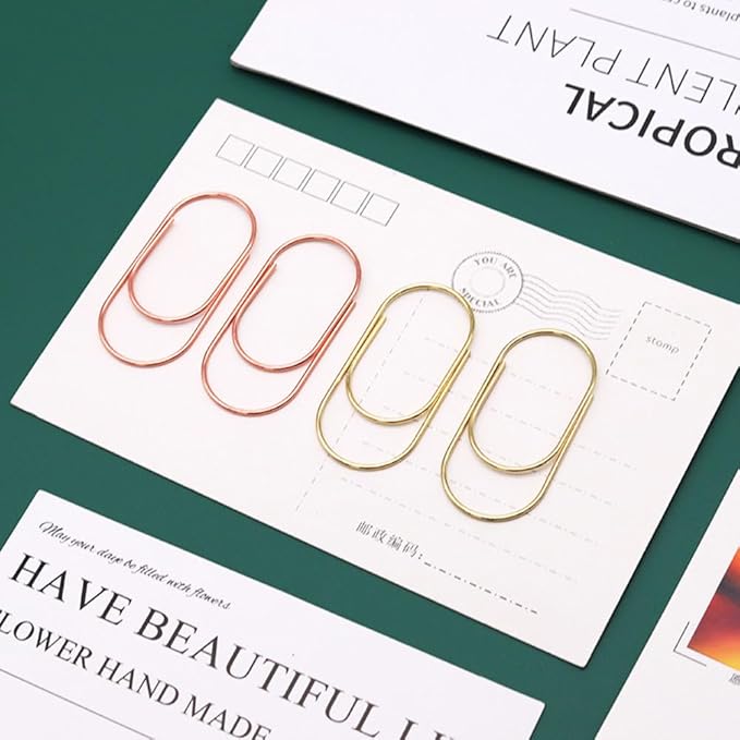 OWLFAVO 36pcs 2inch Jumbo Paper Clips with Clear Box, Rose Gold and Yellow Gold, Funny Cute Paperclips Bookmarks Planner Clips for Fun Office Supplies School Gifts Wedding Decoration