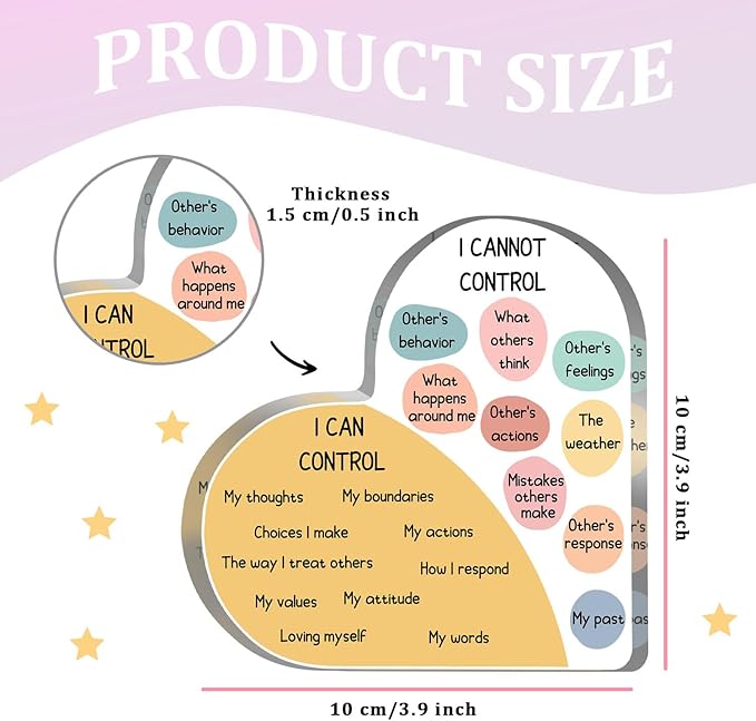 Things I Can Control Mental Health Decor, Acrylic Heart Gifts Mindfulness Decor for Therapy Office , School Counselor Sign Therapist Office Art Decorations for Therapist Office Living Room Bedroom