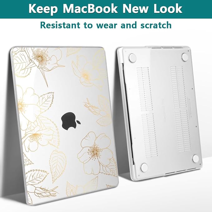 Teryeefi Compatible with MacBook Pro 16 inch Case 2025 2024 2023 2022 2021 M4 M3 M2 M1 A3403 A3186 A2991 A2780 A2485, Plastic Hard Shell&Keyboard Cover&Screen Film&Type C Adapter-Golden Flower