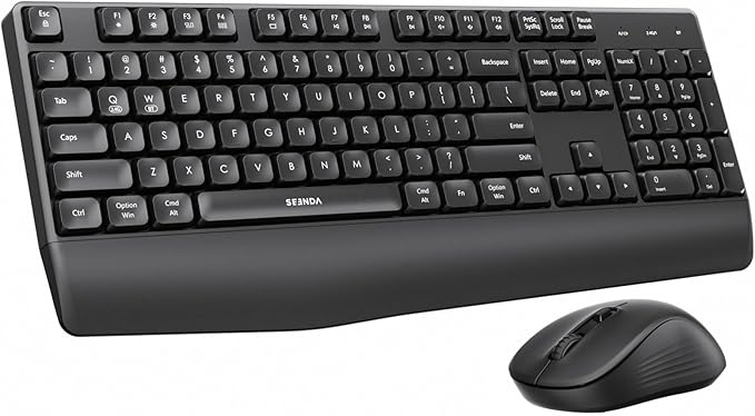 seenda Bluetooth Keyboard and Mouse, COE200 USB + Bluetooth Multi Device, Ergonomic Keyboard Mouse Set, Full-Size Wireless Combo Compatible for Mac OS/Windows PCs Computers Laptops MacBooks - Black