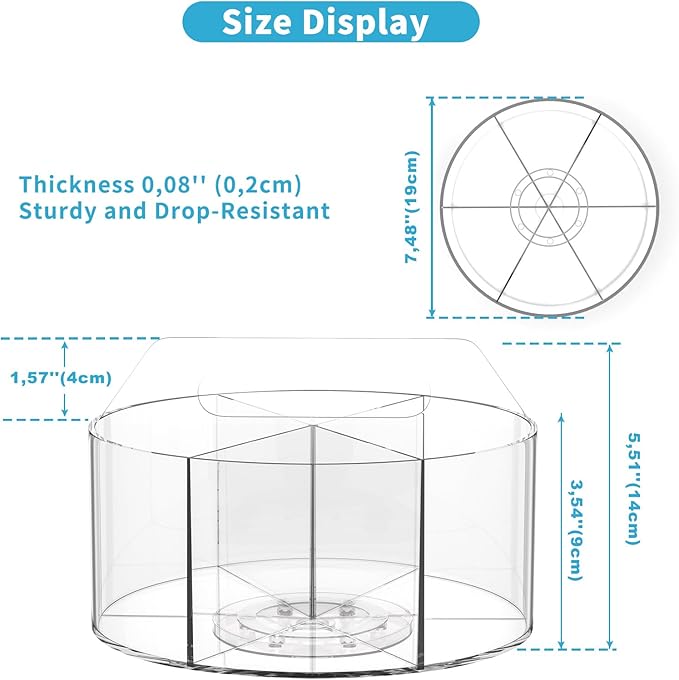 Acrylic Pen Holder for Desks, Acrylic Desk Organizer Clear, 360 Degree Pencil Holder for Desk Kids, Rotating Desk Organizer Rotating Pen Holder for Desk, Art Supply Storage Organizer 6 Compartments
