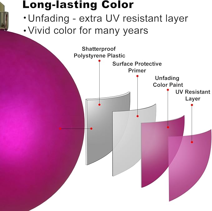 Fuchsia 1.6" Small Christmas Balls Christmas Tree Decoration Ornaments Shatterproof Hanging Balls for Birthday Halloween Holiday Wedding Decorations Set of 12pcs