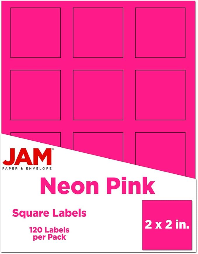 JAM PAPER Product & Container Labels - Square - 2 x 2 - Neon Pink - 120/Pack