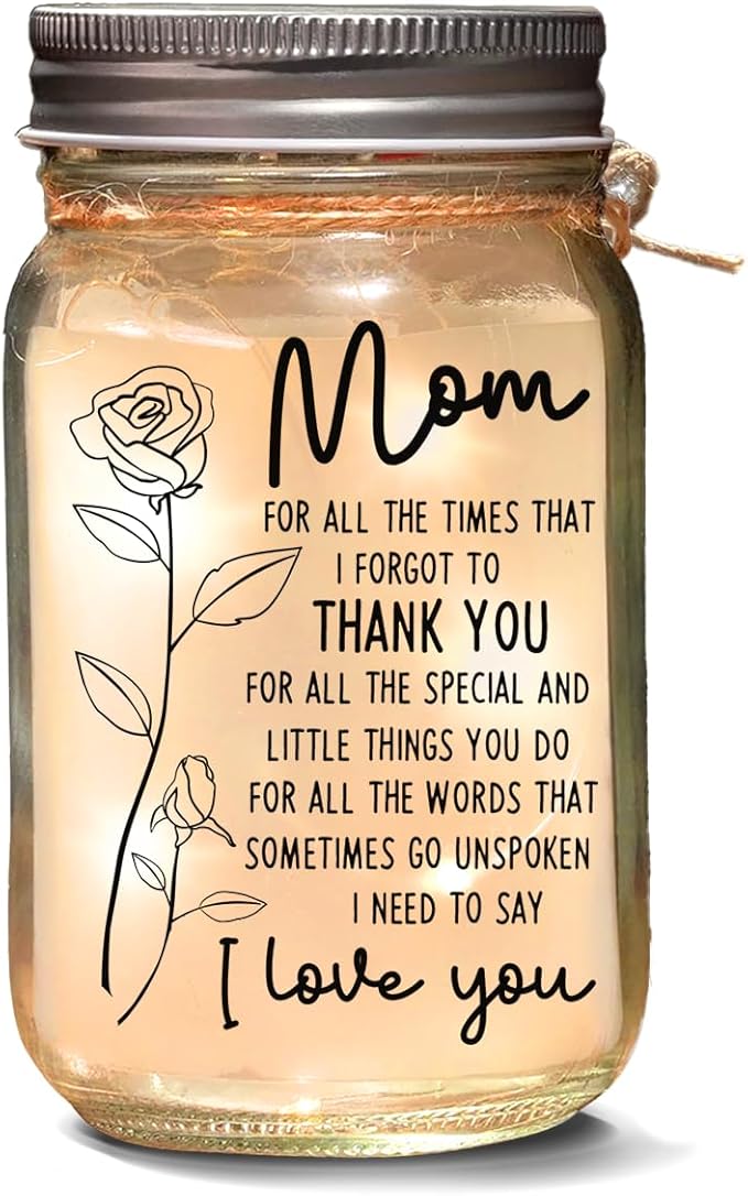 Mason Jar Night Light for Mom from Daughters, Sons, Kids, Christmas Gifts For Mom Grandma, Sentimental Best Mom Gifts for Women, Centerpiece Table Decorations, Home Decoration Lights