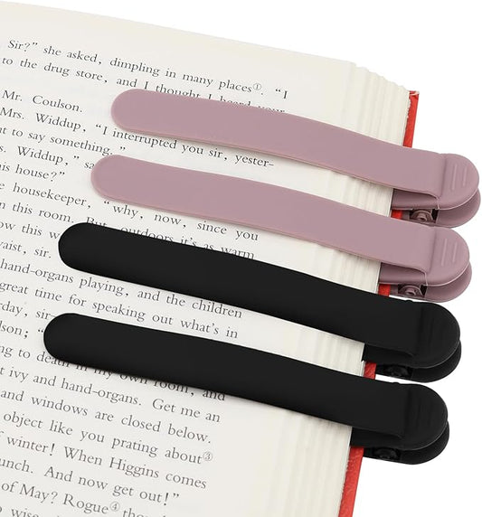 SMUK 4pcs Silicone Bookmarks - Automatic Page Markers for Reading Lovers, Unique Book Marks Clip for Book Lovers