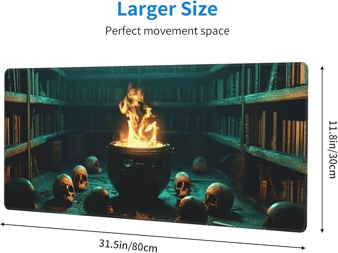 Skull Mouse Pad 31.5 X 11.8 Inch Big Desk Rubber Base Stitched Edges Keyboard Pad XXL Mouse Mat for Home Game and Office