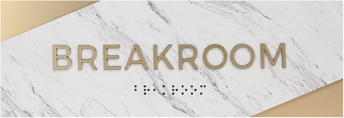 Breakroom Sign with Braille/Small Business Easy Adhesive Mount Door And Wall Sign / 3" x 9" Light Marble Design