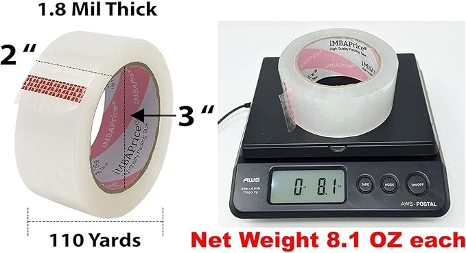 iMBAPrice 2 Inches Clear Packing Tape, 36 Rolls x 110 Yards Storage Box Sealing Packaging Tape Refill for Packaging and Shipping,Total 3960 Yards