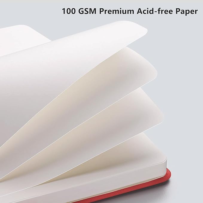 RETTACY Blank Journal Notebook, 192 Pages, A5 Medium Size (5.7'' x 8.3''), Leather Hardcover, 100 GSM Thick Paper, for Sketching, Drawing, Painting (Red)