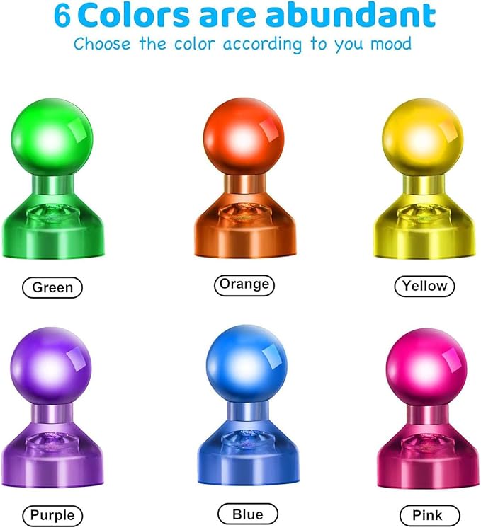 60 PCS Colorful Strong Magnetic Push Pin Magnets, Office Classroom Magnets,6 Assorted Color, Perfect to use as Kitchen Home and School, Map Magnets,Whiteboard Magnets