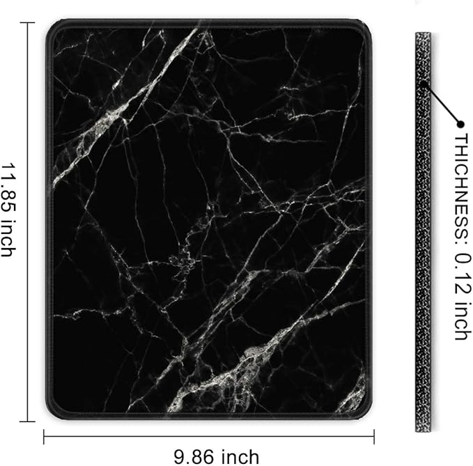 Auhoahsil Mouse Pad, 12 x 10 in Nature Marble Theme Computer Mouse Pad for Desk, Premium-Textured Non-Slip Rubber Stitched Edges Waterproof Square Mouse Mat for Gaming Work Wireless Mice, Black