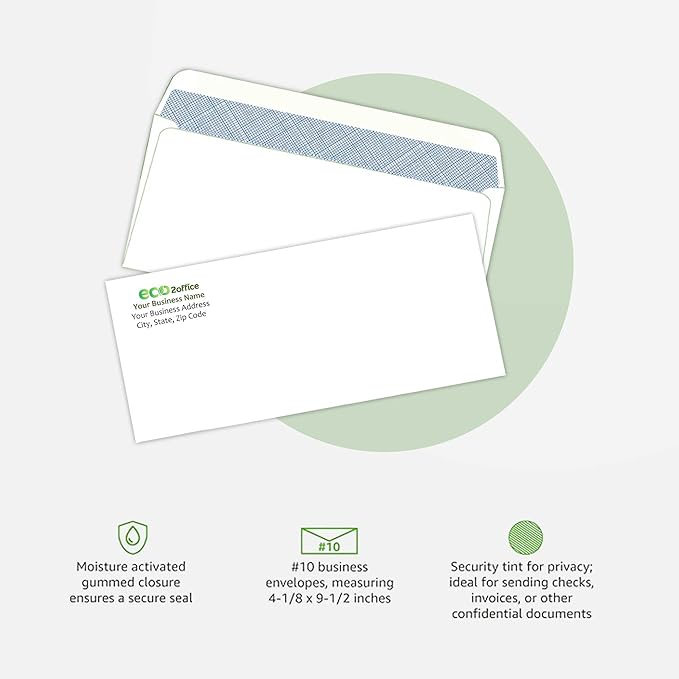 500 Custom #10 Envelopes with Logo - Personalized #10 Self-Seal - Printed Envelopes with Return Address - Custom Printed Security Envelope - Ideal for Business Mailings - White, 500 Count