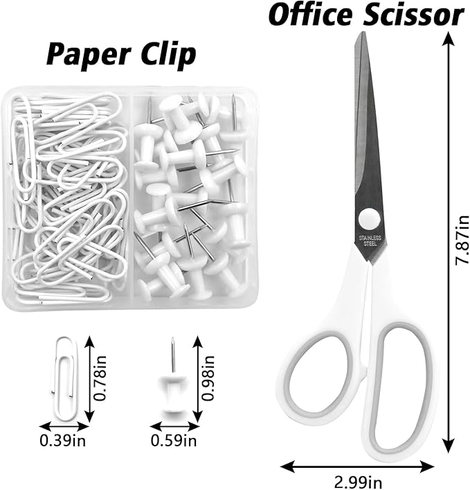White Office Supplies, UPIHO White Desk Accessories, Stapler and Tape Dispenser Set for Women with Stapler,Tape Dispenser, Staple Remover, Staples,Scissor and Tabs for Students Office Clerks